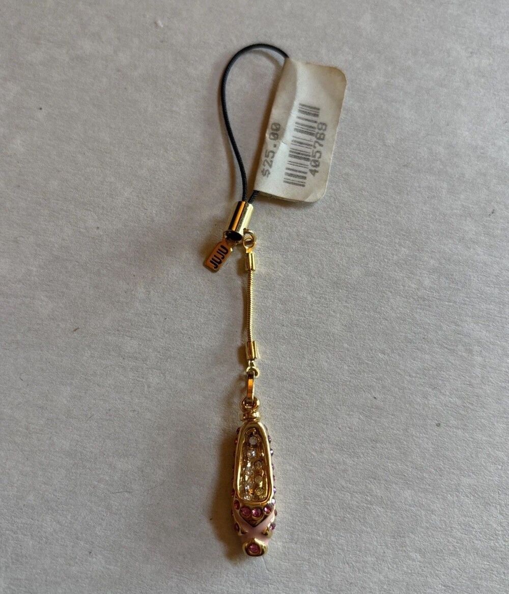 New Juju Gold Tone Ballerina Slipper Cell Phone Charm Pink Rhinestones Bling
